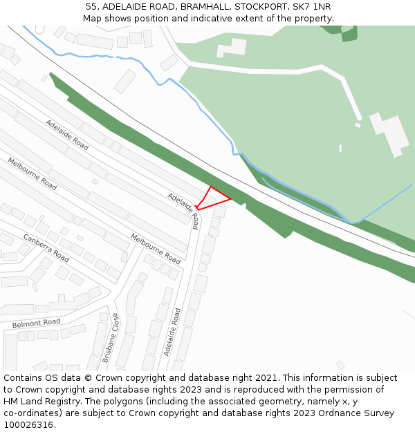 55, ADELAIDE ROAD, BRAMHALL, STOCKPORT, SK7 1NR: Location map and indicative extent of plot