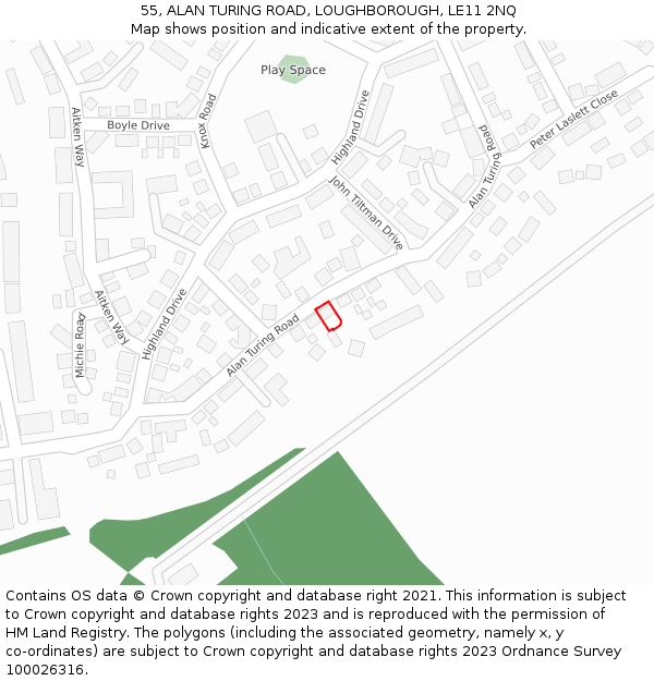 55, ALAN TURING ROAD, LOUGHBOROUGH, LE11 2NQ: Location map and indicative extent of plot