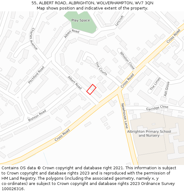 55, ALBERT ROAD, ALBRIGHTON, WOLVERHAMPTON, WV7 3QN: Location map and indicative extent of plot