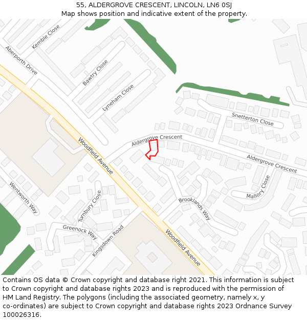 55, ALDERGROVE CRESCENT, LINCOLN, LN6 0SJ: Location map and indicative extent of plot