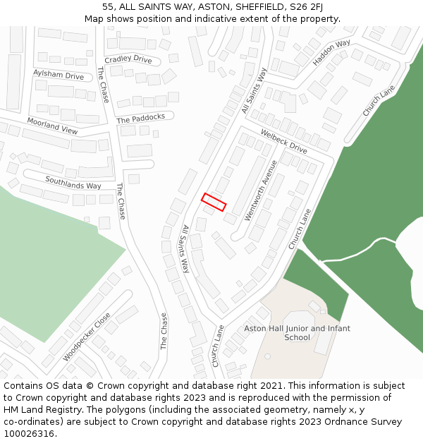 55, ALL SAINTS WAY, ASTON, SHEFFIELD, S26 2FJ: Location map and indicative extent of plot