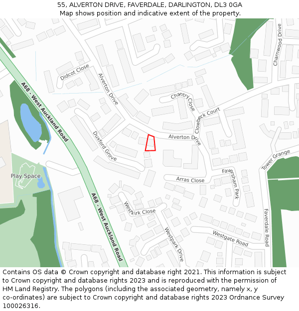 55, ALVERTON DRIVE, FAVERDALE, DARLINGTON, DL3 0GA: Location map and indicative extent of plot