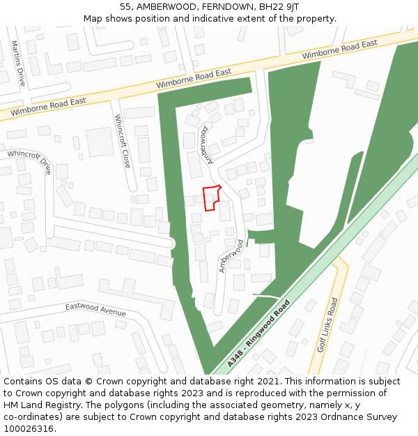 55, AMBERWOOD, FERNDOWN, BH22 9JT: Location map and indicative extent of plot