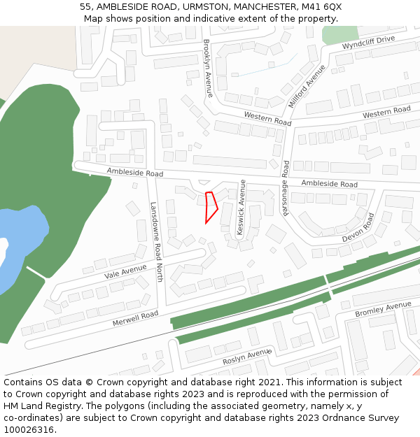 55, AMBLESIDE ROAD, URMSTON, MANCHESTER, M41 6QX: Location map and indicative extent of plot