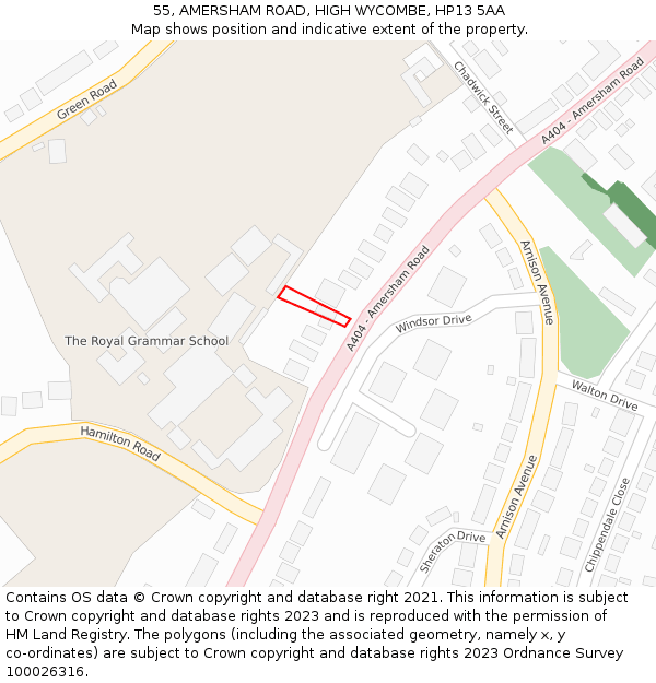 55, AMERSHAM ROAD, HIGH WYCOMBE, HP13 5AA: Location map and indicative extent of plot