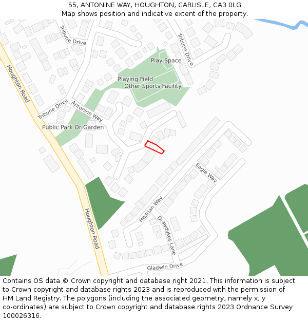 55, ANTONINE WAY, HOUGHTON, CARLISLE, CA3 0LG: Location map and indicative extent of plot