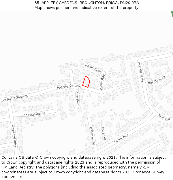 55, APPLEBY GARDENS, BROUGHTON, BRIGG, DN20 0BA: Location map and indicative extent of plot