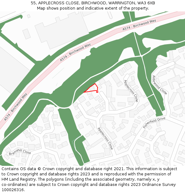 55, APPLECROSS CLOSE, BIRCHWOOD, WARRINGTON, WA3 6XB: Location map and indicative extent of plot