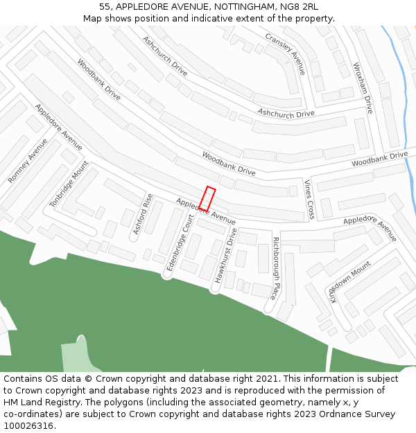 55, APPLEDORE AVENUE, NOTTINGHAM, NG8 2RL: Location map and indicative extent of plot