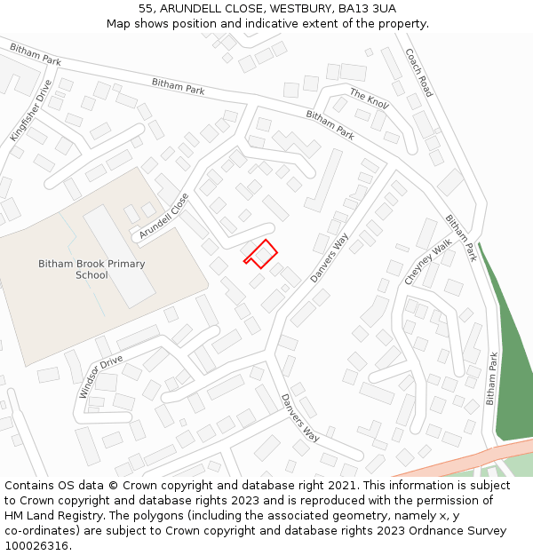 55, ARUNDELL CLOSE, WESTBURY, BA13 3UA: Location map and indicative extent of plot