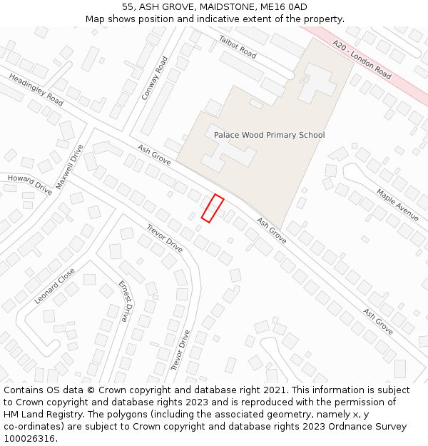 55, ASH GROVE, MAIDSTONE, ME16 0AD: Location map and indicative extent of plot