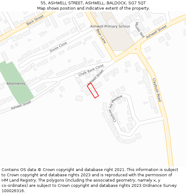 55, ASHWELL STREET, ASHWELL, BALDOCK, SG7 5QT: Location map and indicative extent of plot