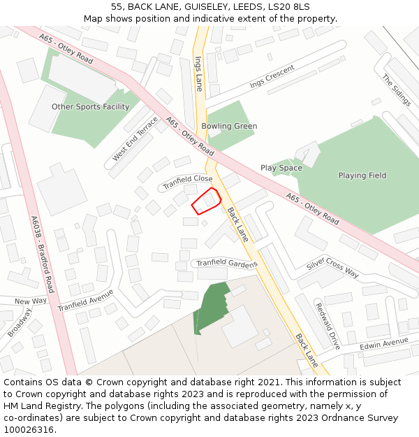 55, BACK LANE, GUISELEY, LEEDS, LS20 8LS: Location map and indicative extent of plot