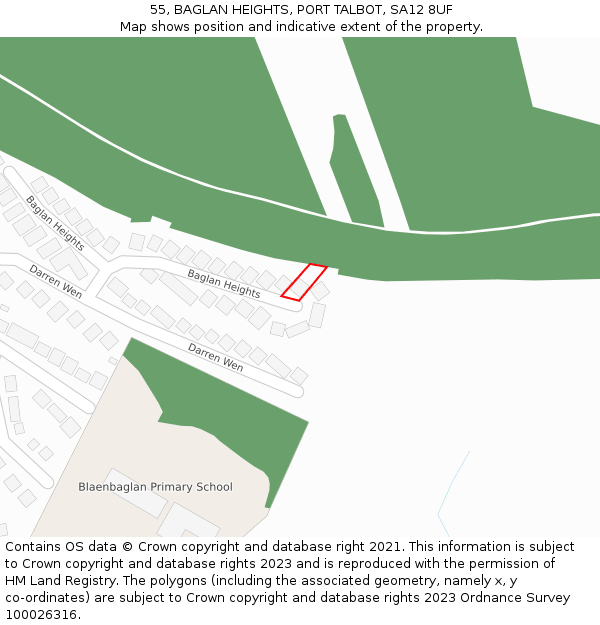 55, BAGLAN HEIGHTS, PORT TALBOT, SA12 8UF: Location map and indicative extent of plot