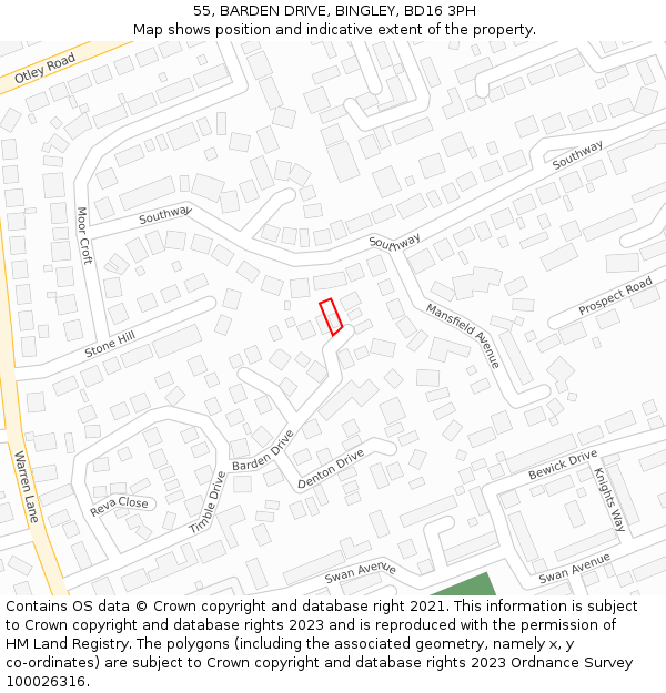 55, BARDEN DRIVE, BINGLEY, BD16 3PH: Location map and indicative extent of plot