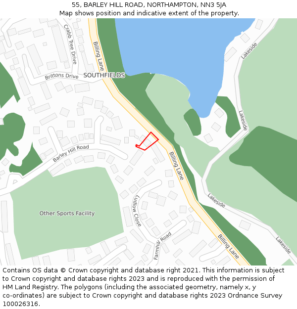 55, BARLEY HILL ROAD, NORTHAMPTON, NN3 5JA: Location map and indicative extent of plot