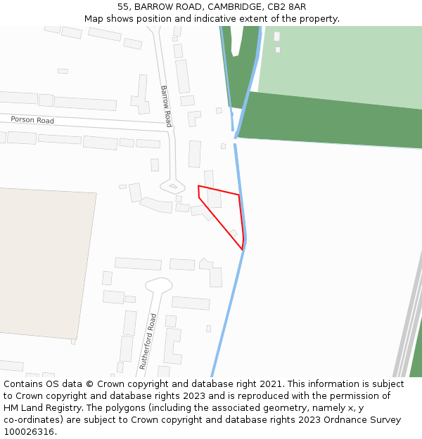 55, BARROW ROAD, CAMBRIDGE, CB2 8AR: Location map and indicative extent of plot