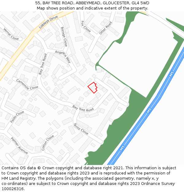 55, BAY TREE ROAD, ABBEYMEAD, GLOUCESTER, GL4 5WD: Location map and indicative extent of plot