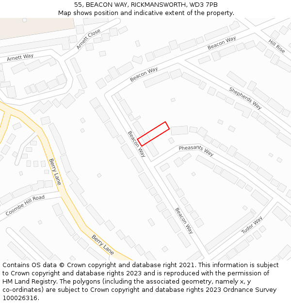 55, BEACON WAY, RICKMANSWORTH, WD3 7PB: Location map and indicative extent of plot