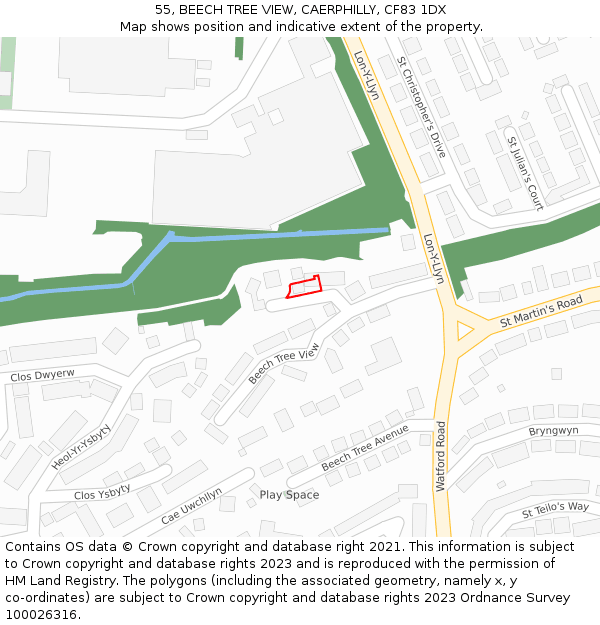 55, BEECH TREE VIEW, CAERPHILLY, CF83 1DX: Location map and indicative extent of plot