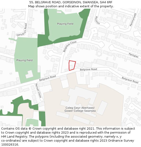 55, BELGRAVE ROAD, GORSEINON, SWANSEA, SA4 6RF: Location map and indicative extent of plot