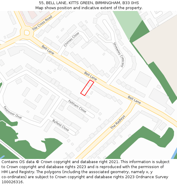 55, BELL LANE, KITTS GREEN, BIRMINGHAM, B33 0HS: Location map and indicative extent of plot