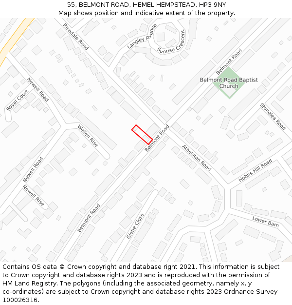 55, BELMONT ROAD, HEMEL HEMPSTEAD, HP3 9NY: Location map and indicative extent of plot