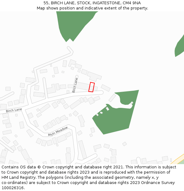 55, BIRCH LANE, STOCK, INGATESTONE, CM4 9NA: Location map and indicative extent of plot