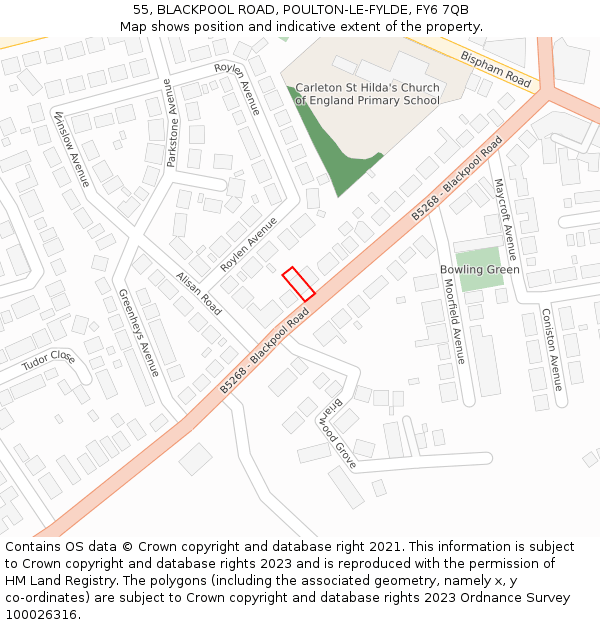 55, BLACKPOOL ROAD, POULTON-LE-FYLDE, FY6 7QB: Location map and indicative extent of plot