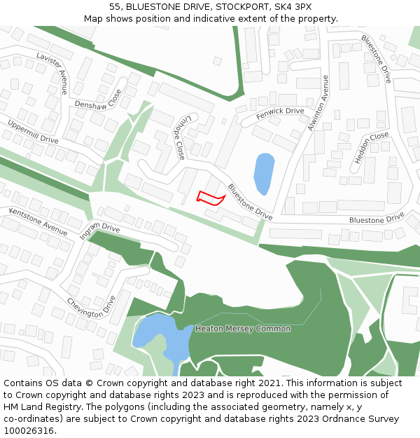 55, BLUESTONE DRIVE, STOCKPORT, SK4 3PX: Location map and indicative extent of plot