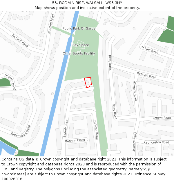 55, BODMIN RISE, WALSALL, WS5 3HY: Location map and indicative extent of plot