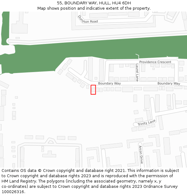 55, BOUNDARY WAY, HULL, HU4 6DH: Location map and indicative extent of plot