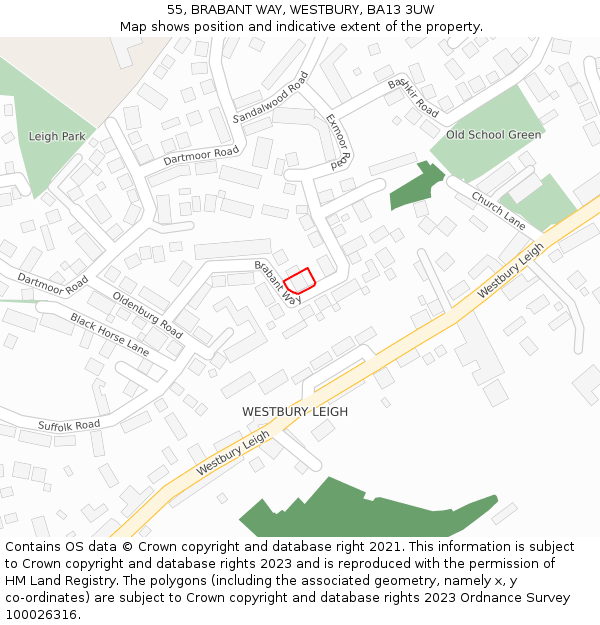 55, BRABANT WAY, WESTBURY, BA13 3UW: Location map and indicative extent of plot