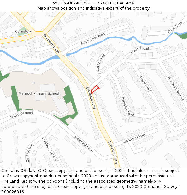 55, BRADHAM LANE, EXMOUTH, EX8 4AW: Location map and indicative extent of plot