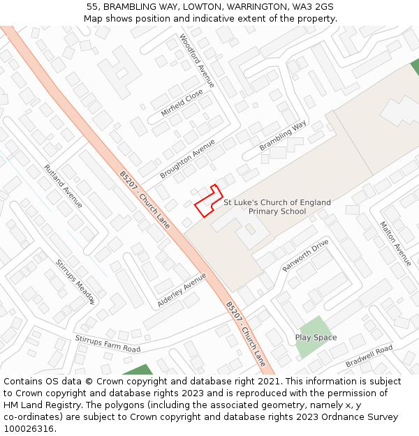 55, BRAMBLING WAY, LOWTON, WARRINGTON, WA3 2GS: Location map and indicative extent of plot