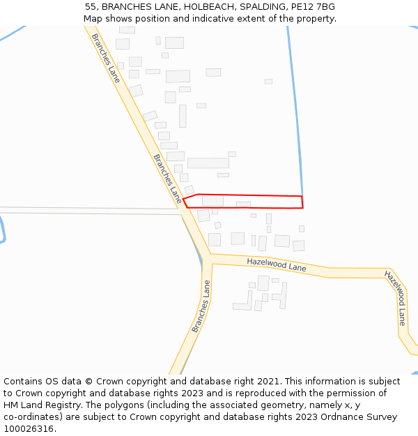 55, BRANCHES LANE, HOLBEACH, SPALDING, PE12 7BG: Location map and indicative extent of plot
