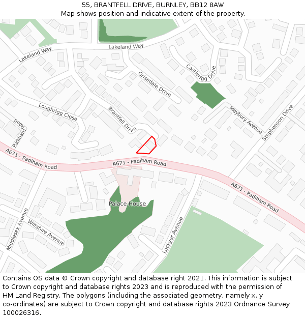 55, BRANTFELL DRIVE, BURNLEY, BB12 8AW: Location map and indicative extent of plot