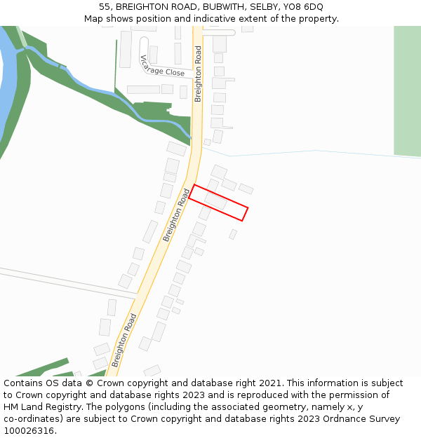 55, BREIGHTON ROAD, BUBWITH, SELBY, YO8 6DQ: Location map and indicative extent of plot