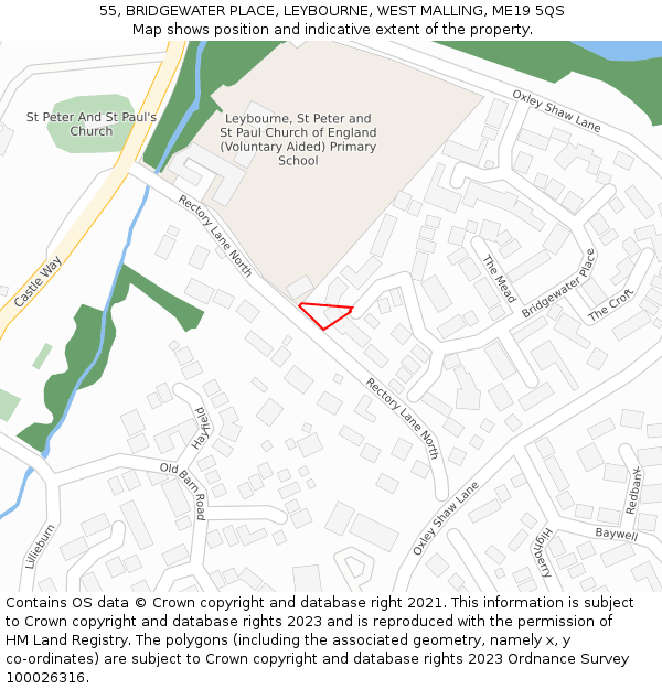 55, BRIDGEWATER PLACE, LEYBOURNE, WEST MALLING, ME19 5QS: Location map and indicative extent of plot