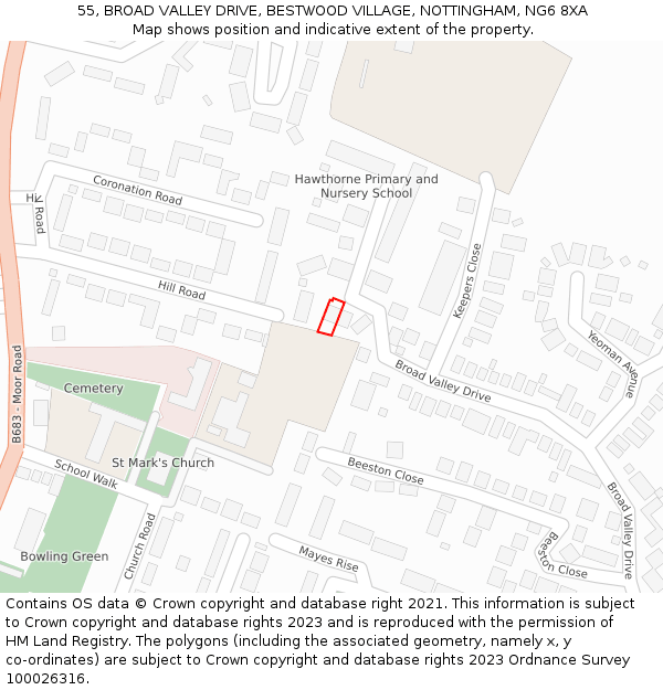 55, BROAD VALLEY DRIVE, BESTWOOD VILLAGE, NOTTINGHAM, NG6 8XA: Location map and indicative extent of plot