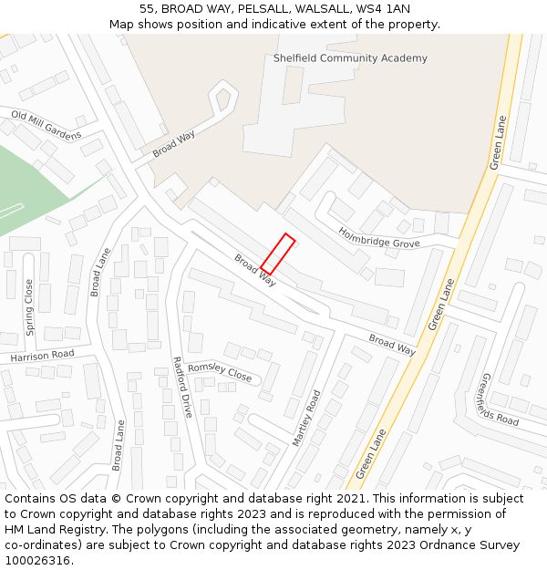 55, BROAD WAY, PELSALL, WALSALL, WS4 1AN: Location map and indicative extent of plot