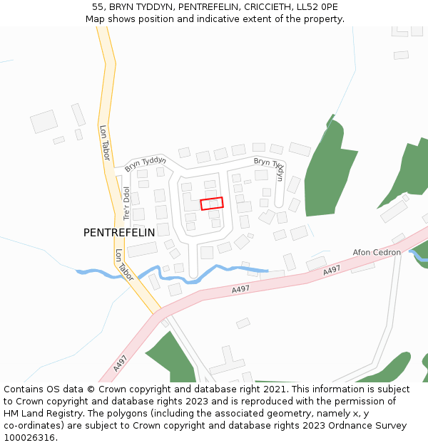 55, BRYN TYDDYN, PENTREFELIN, CRICCIETH, LL52 0PE: Location map and indicative extent of plot