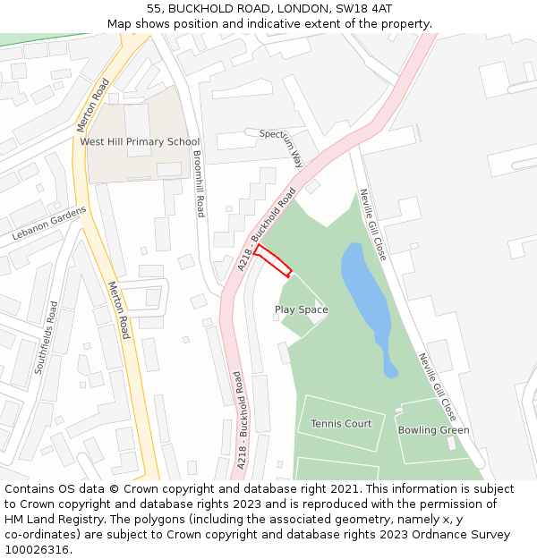 55, BUCKHOLD ROAD, LONDON, SW18 4AT: Location map and indicative extent of plot