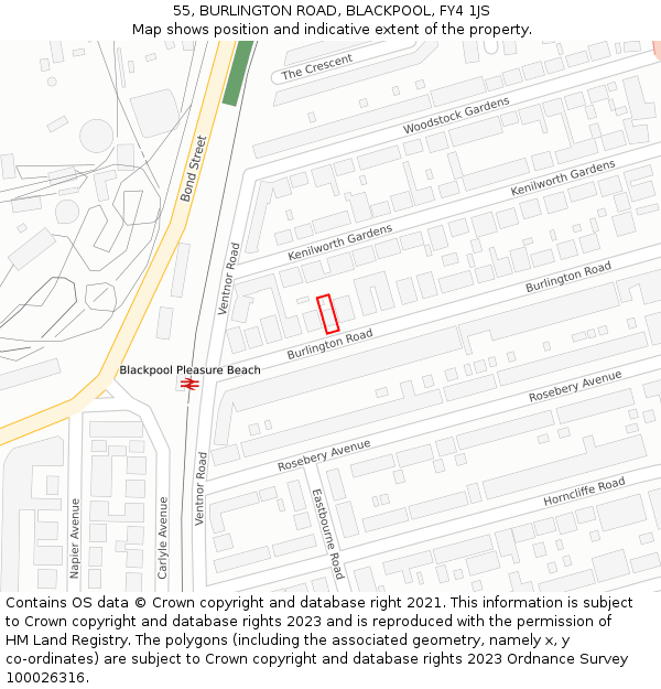 55, BURLINGTON ROAD, BLACKPOOL, FY4 1JS: Location map and indicative extent of plot