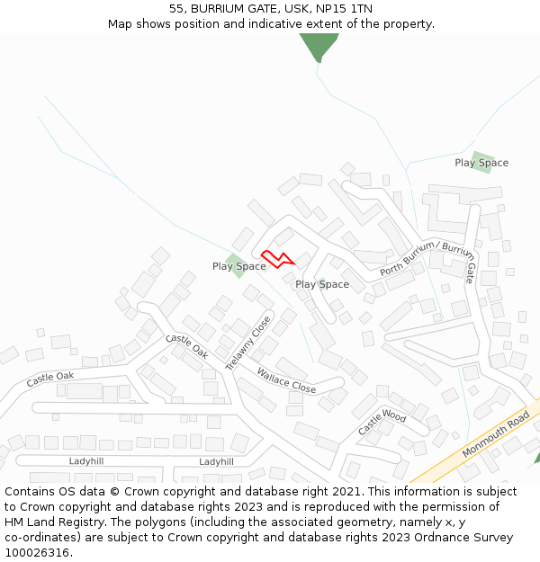 55, BURRIUM GATE, USK, NP15 1TN: Location map and indicative extent of plot