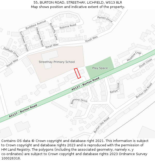 55, BURTON ROAD, STREETHAY, LICHFIELD, WS13 8LR: Location map and indicative extent of plot