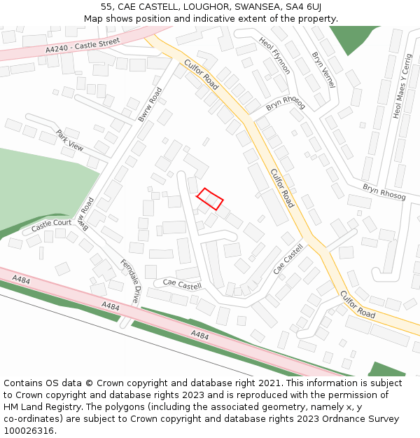 55, CAE CASTELL, LOUGHOR, SWANSEA, SA4 6UJ: Location map and indicative extent of plot