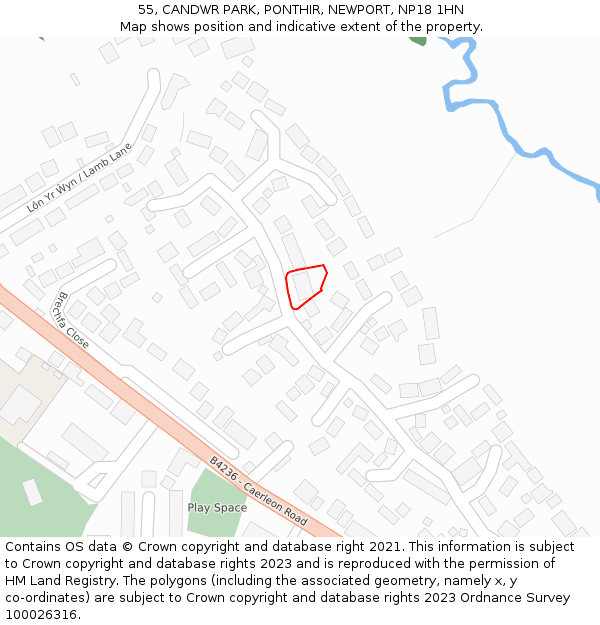 55, CANDWR PARK, PONTHIR, NEWPORT, NP18 1HN: Location map and indicative extent of plot