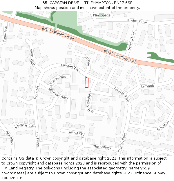 55, CAPSTAN DRIVE, LITTLEHAMPTON, BN17 6SF: Location map and indicative extent of plot