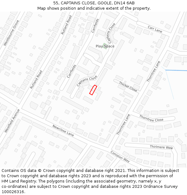 55, CAPTAINS CLOSE, GOOLE, DN14 6AB: Location map and indicative extent of plot
